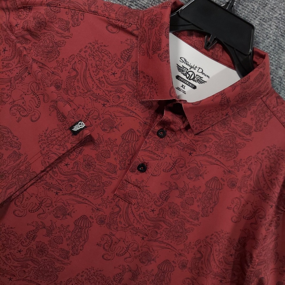 Straight Down Polo Shirt Mens‎ XL Red Sea Life Pine Lakes Country Club Golf